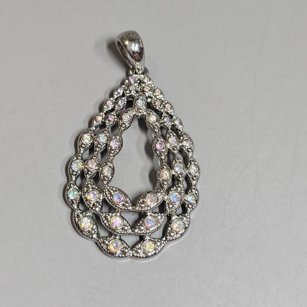 Lia Sophia "Fairy Tale" AB Cut Crystals Teardrop Silvertone Pendant Only